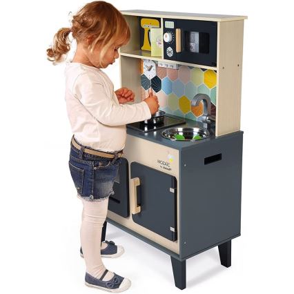 Janod - Cucina in legno con piano cottura a LED MOZAIC 2xLR6
