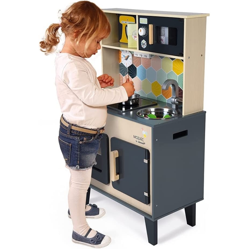 Janod - Cucina in legno con piano cottura a LED MOZAIC 2xLR6