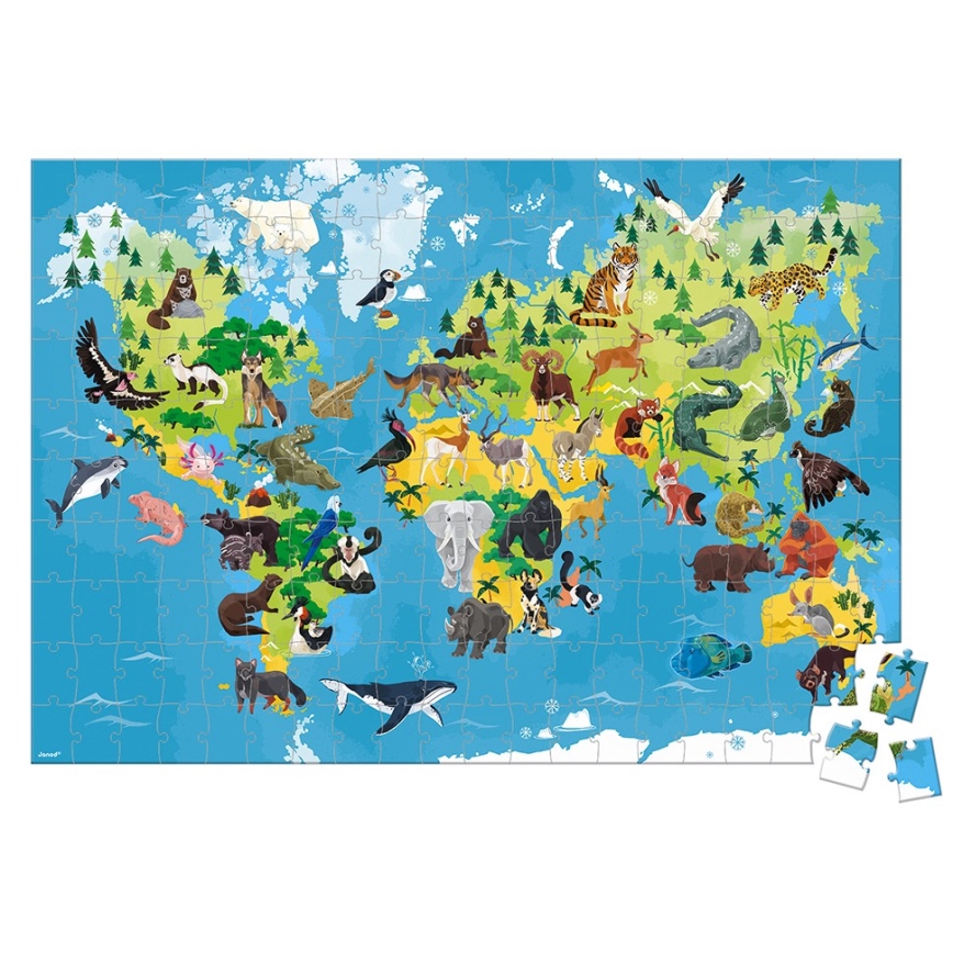Janod - Puzzle educativo per bambini 200 pezzi animali in via di estinzione
