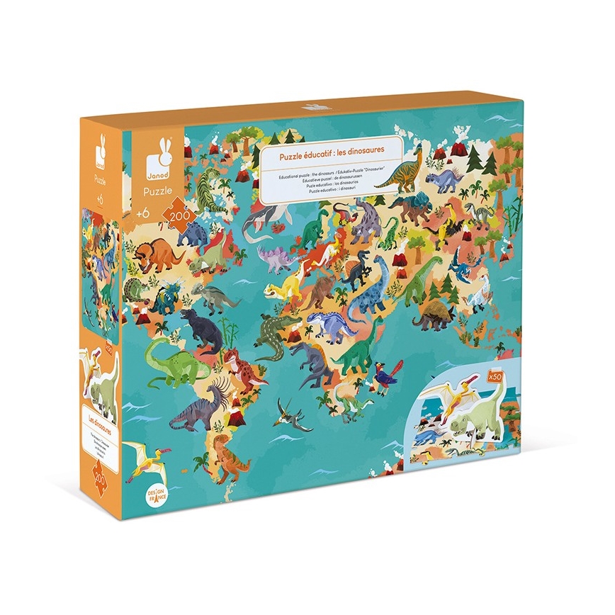 Janod - Puzzle educativo per bambini 200 pezzi dinosauri