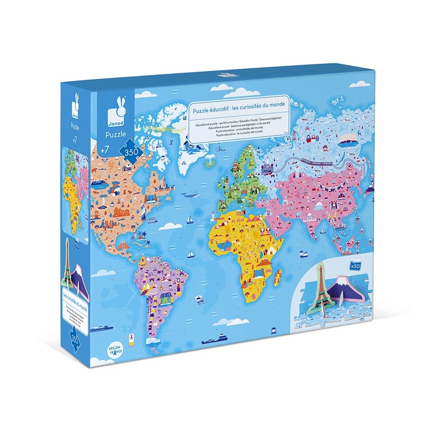 Janod - Puzzle educativo per bambini 350 pezzi mondo