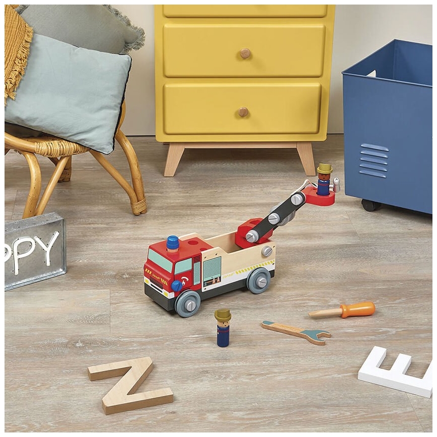 Janod - Set di costruzioni in legno BRICOKIDS camion dei pompieri