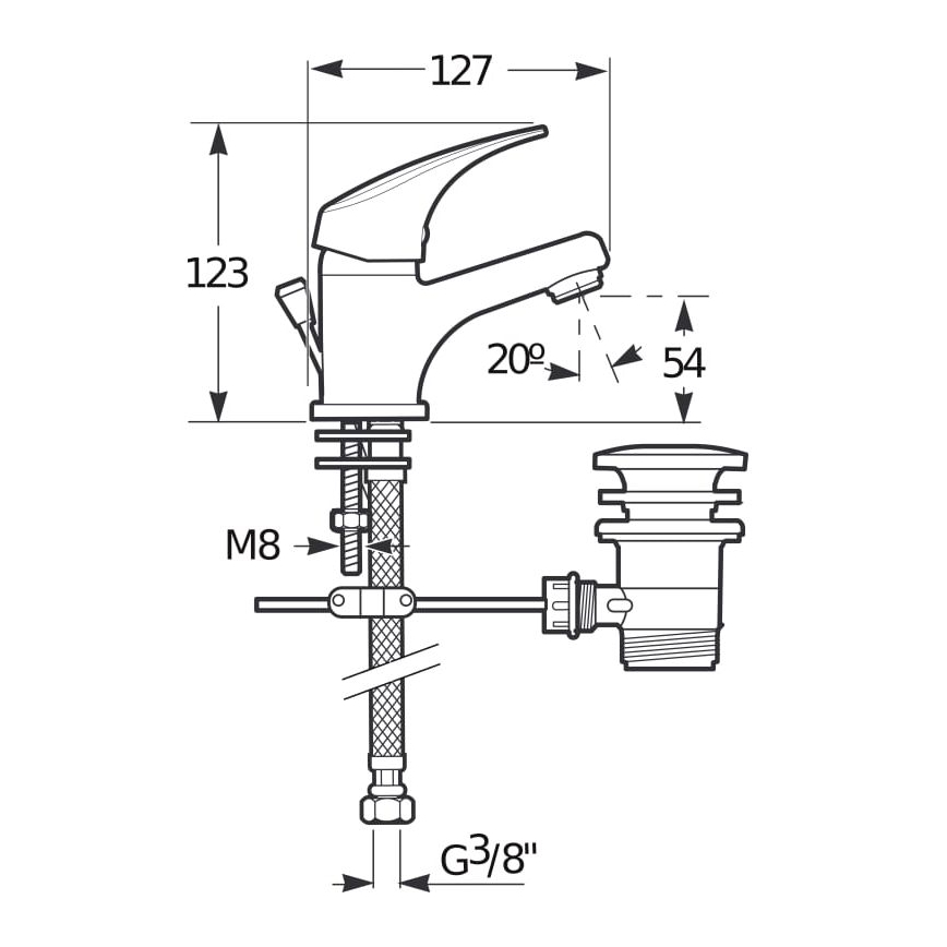 JIKA H3111N10041111 - Rubinetto per lavabo con scarico a troppopieno TALAS 12,3 cm cromo lucido