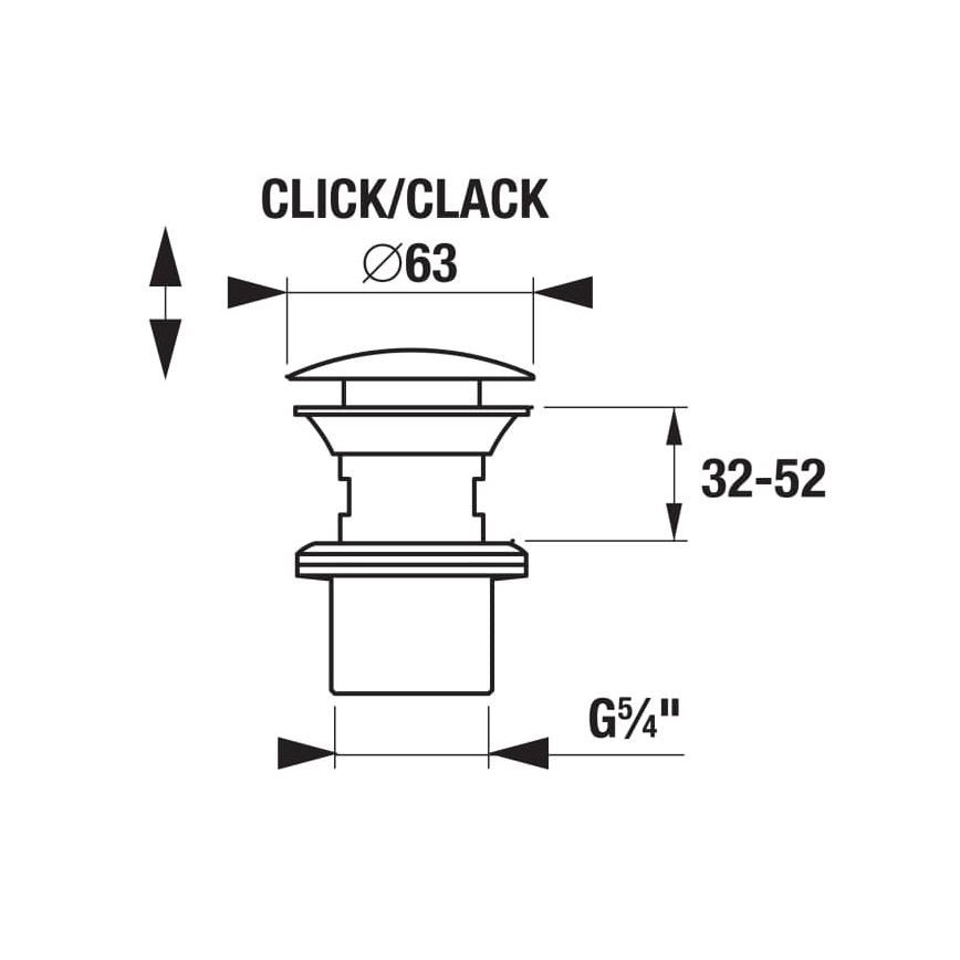JIKA H3917100040001 - Scarico per lavabo CLICK-CLACK, diam. 6,3 cm, cromo lucido