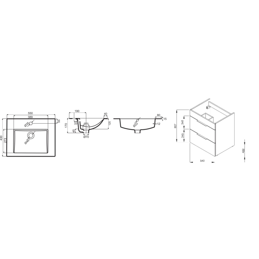 JIKA H4536111763001 - Armadietto da bagno con lavandino CUBE 60,7x55 cm bianco
