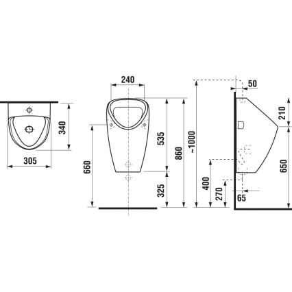 JIKA H8430610000001 - Urinale GOLEM, alimentazione interna, scarico posteriore, ceramica/bianco