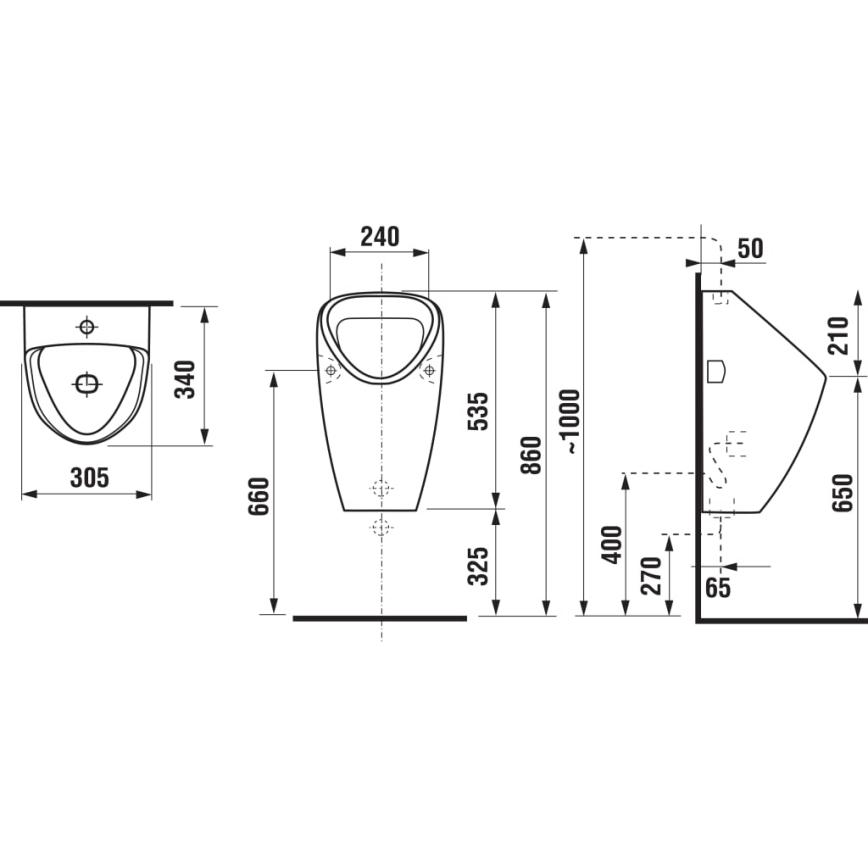 JIKA H8430610000001 - Urinale GOLEM, alimentazione interna, scarico posteriore, ceramica/bianco