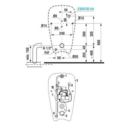 JIKA H8430700004901 - Urinale con sensore GOLEM 230V, alimentazione interna, scarico posteriore, ceramica/bianco
