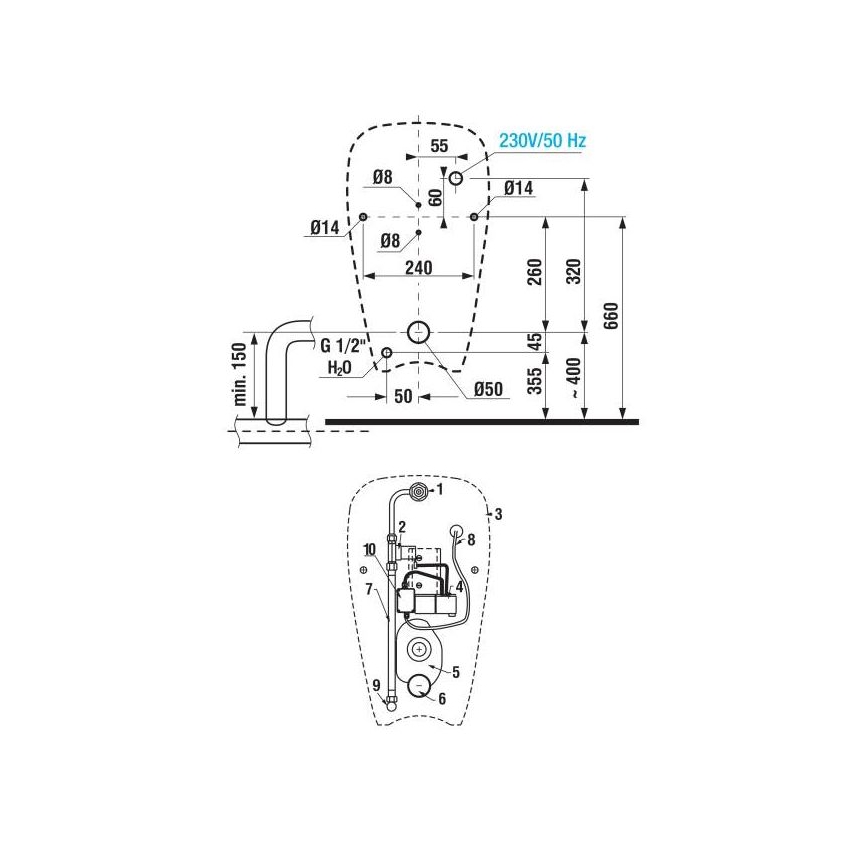 JIKA H8430700004901 - Urinale con sensore GOLEM 230V, alimentazione interna, scarico posteriore, ceramica/bianco