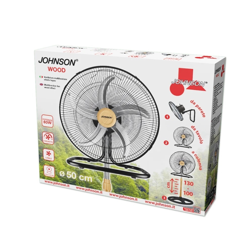 JOHNSON - Ventilatore a piantana 3 in 1 WOOD 80W/230V Ø 50 cm nero/beige