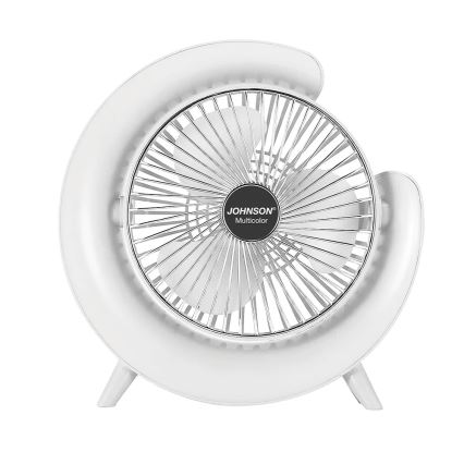 JOHNSON - Ventilatore da tavolo ricaricabile LED RGB multicolore LED/5W/3,7V 1200 mAh diametro 14 cm bianco