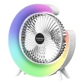 JOHNSON - Ventilatore da tavolo ricaricabile LED RGB multicolore LED/5W/3,7V 1200 mAh diametro 14 cm bianco