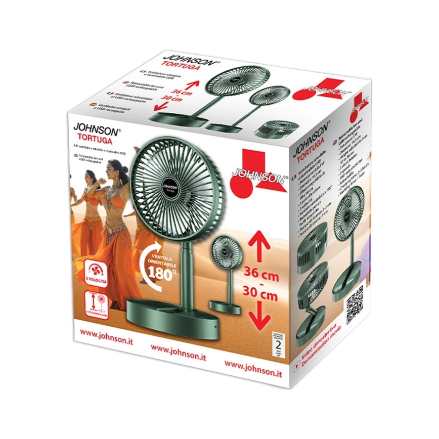 JOHNSON - Ventilatore da tavolo ricaricabile TORTUGA 5W/3,7V 1200 mAh Ø 16,5 cm verde
