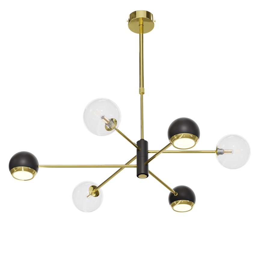 Jupiter 1967 - Lampadario su asta MOKA 3xGU10/10W/230V + 3xG9/10W/230V dorata/nera/trasparente