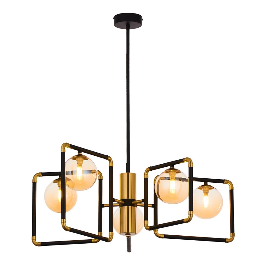 Jupiter 1984 - Lampadario a sospensione con supporto rigido IBRA 5xG9/10W/230V nero/oro/beige