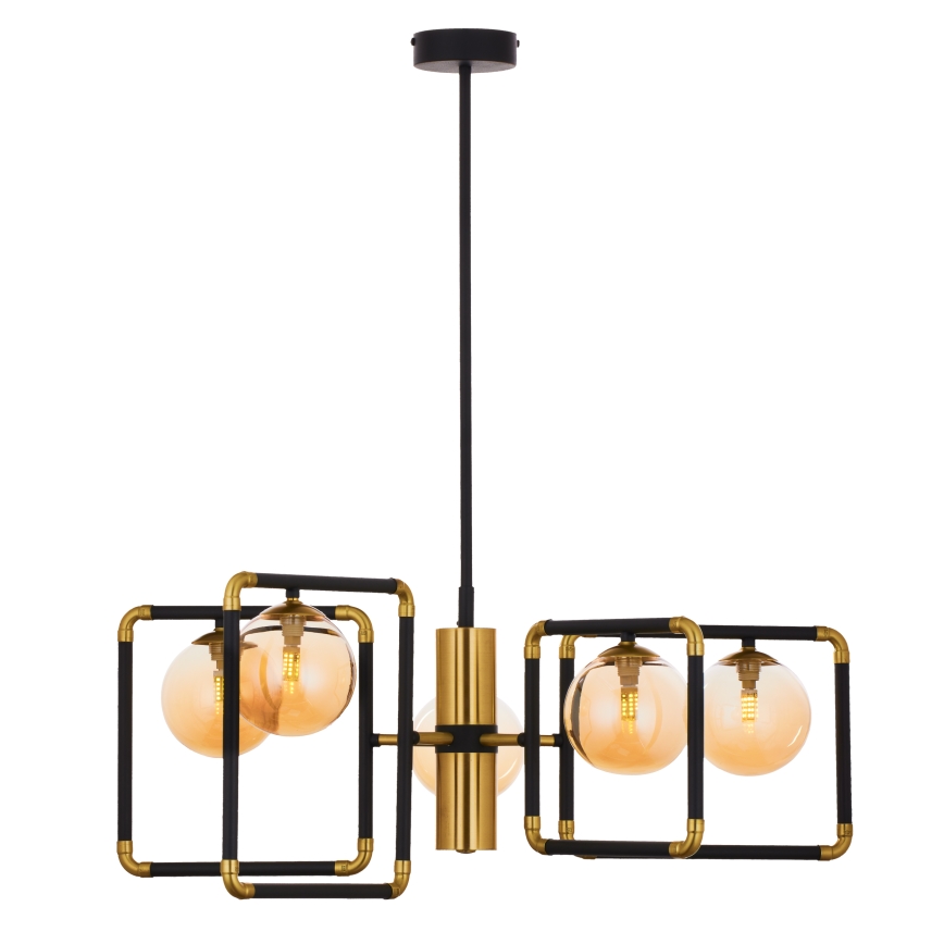Jupiter 1984 - Lampadario a sospensione con supporto rigido IBRA 5xG9/10W/230V nero/oro/beige