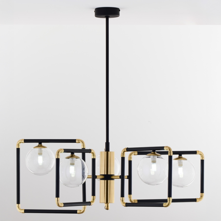 Jupiter 1985 - Lampadario a sospensione con supporto rigido IBRA 5xG9/10W/230V nero/oro