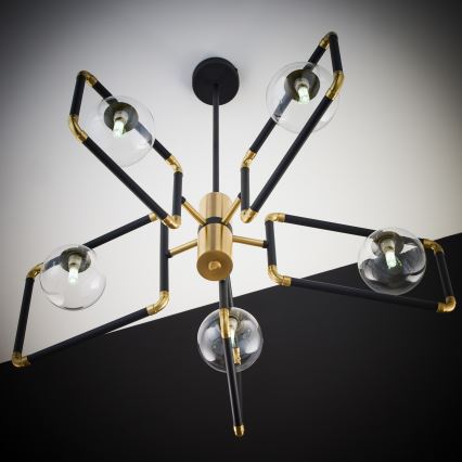 Jupiter 1985 - Lampadario a sospensione con supporto rigido IBRA 5xG9/10W/230V nero/oro