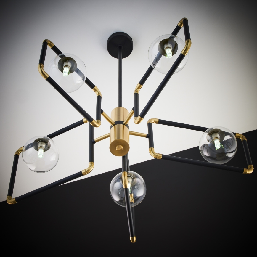 Jupiter 1985 - Lampadario a sospensione con supporto rigido IBRA 5xG9/10W/230V nero/oro