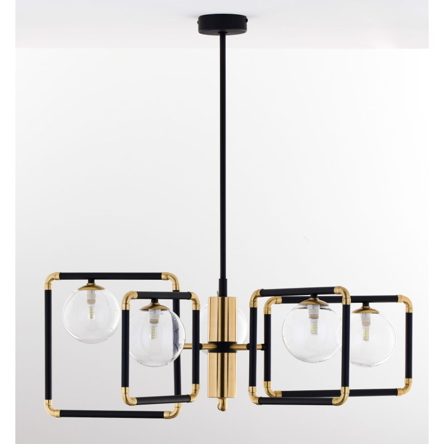 Jupiter 1985 - Lampadario a sospensione con supporto rigido IBRA 5xG9/10W/230V nero/oro