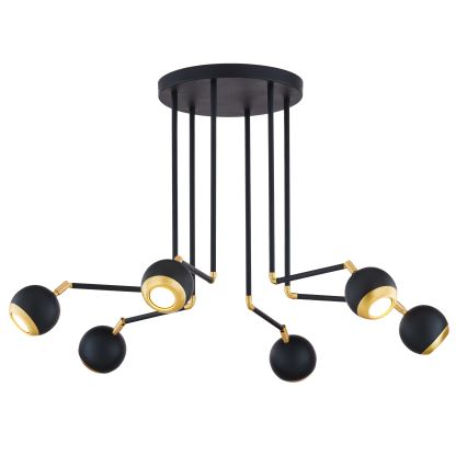 Jupiter 1987 - Lampadario a sospensione con supporto rigido VILAR 6xGU10/10W/230V nero/oro