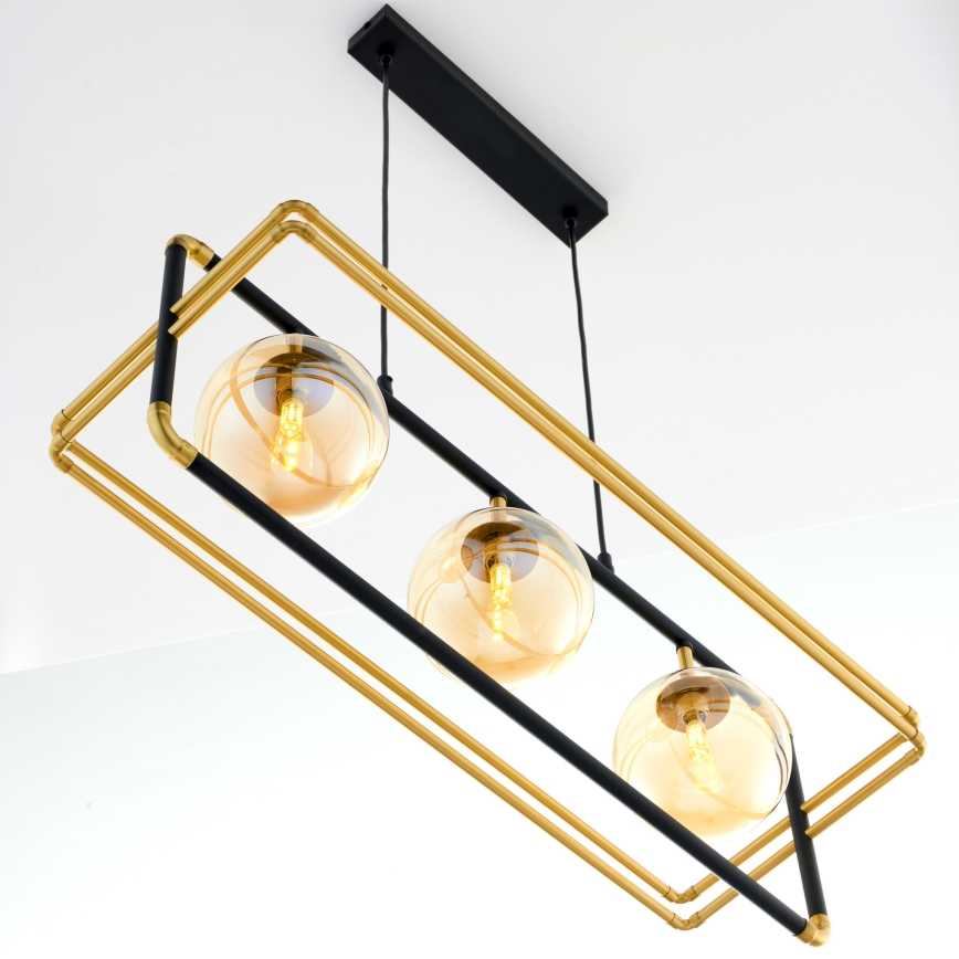 Jupiter 2027 - Lampadario a sospensione con filo FIORI 3xG9/10W/230V nero/oro/beige