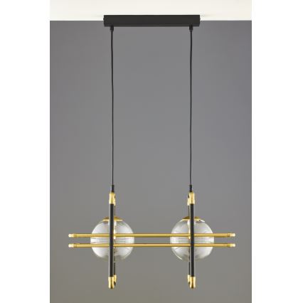 Jupiter 2029 - Lampadario a sospensione con filo FIORI 2xG9/10W/230V nero/oro/limpido