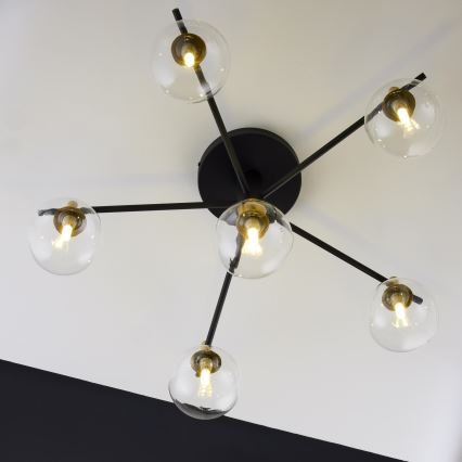 Jupiter 2036 - Lampadario a plafone FIGARO 6xG9/10W/230V nero/oro/beige/limpido