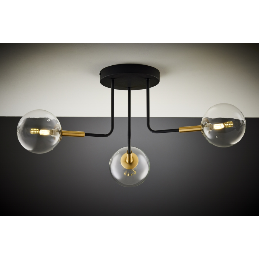 Jupiter 2039 - Lampadario a sospensione con supporto rigido BURANO 3xG9/10W/230V nero/oro/limpido