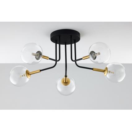 Jupiter 2040 - Lampadario a sospensione con supporto rigido BURANO 5xG9/10W/230V nero/oro/limpido