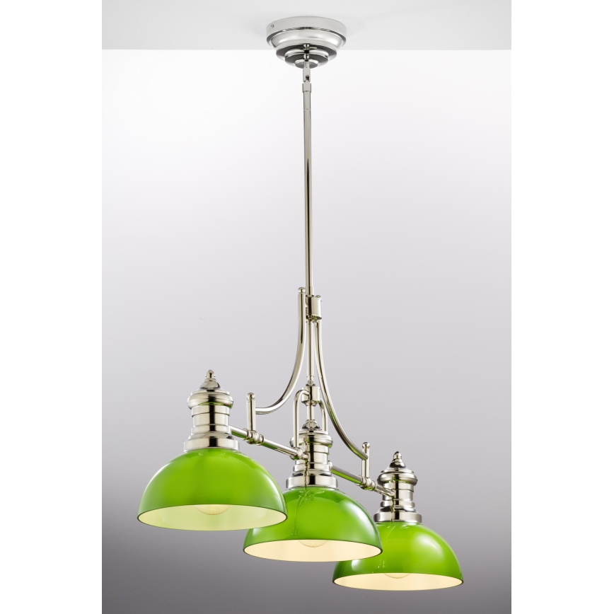 Jupiter 2072 - Lampadario su asta PLATINO 3xE27/15W/230V verde/cromo lucido