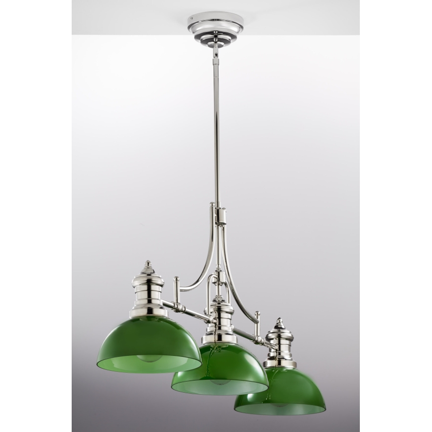 Jupiter 2072 - Lampadario su asta PLATINO 3xE27/15W/230V verde/cromo lucido