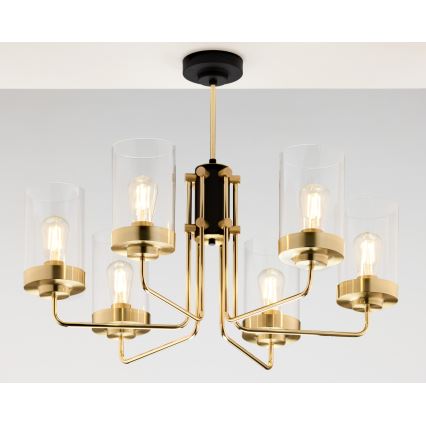 Jupiter 2089 - Lampadario a stelo RAMIREZ 6xE27/15W/230V oro/nero