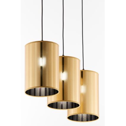 Jupiter 2092 - Lampadario sospeso su cavo CORTINA 3xE27/15W/230V oro/nero