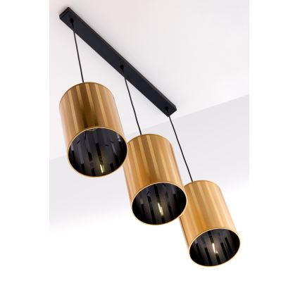 Jupiter 2092 - Lampadario sospeso su cavo CORTINA 3xE27/15W/230V oro/nero