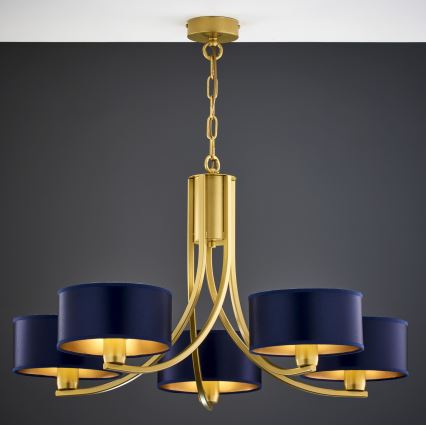 Jupiter 2094 - Lampadario a catena ARTHUR 5xE27/15W/230V blu/oro