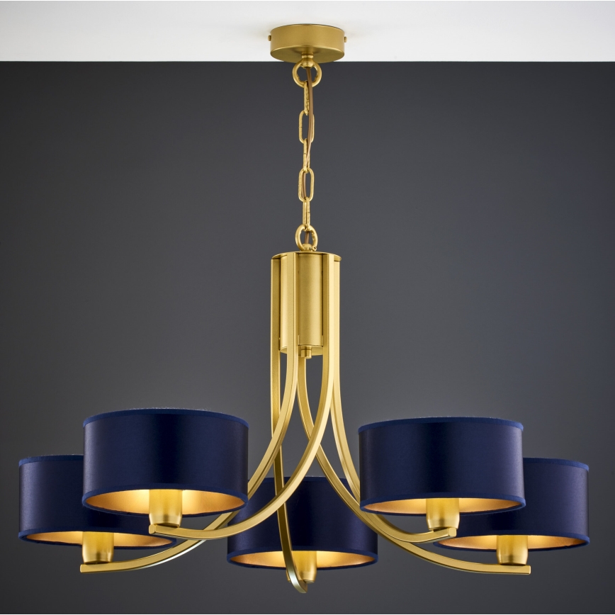 Jupiter 2094 - Lampadario a catena ARTHUR 5xE27/15W/230V blu/oro