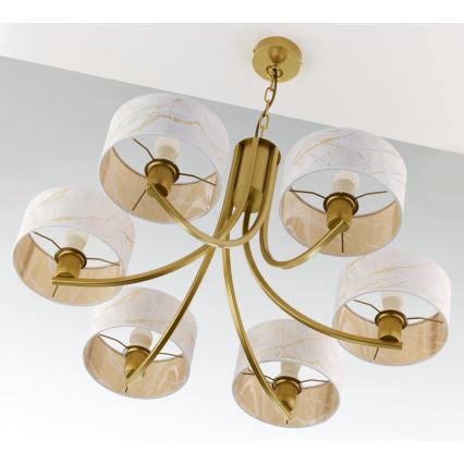 Jupiter 2098 - Lampadario a catena ARTHUR 6xE27/15W/230V bianco/oro/effetto marmo