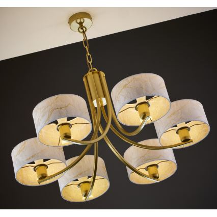 Jupiter 2098 - Lampadario a catena ARTHUR 6xE27/15W/230V bianco/oro/effetto marmo