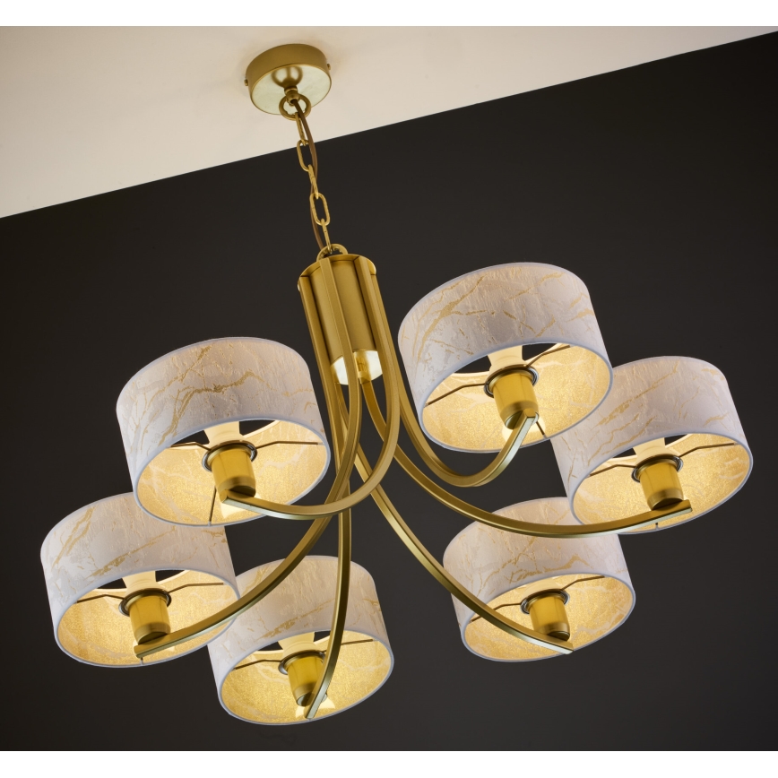 Jupiter 2098 - Lampadario a catena ARTHUR 6xE27/15W/230V bianco/oro/effetto marmo