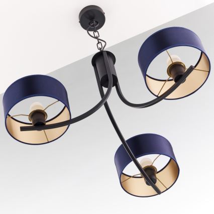Jupiter 2099 - Lampadario a catena ARTHUR 3xE27/15W/230V blu/nero