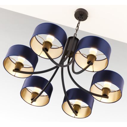 Jupiter 2102 - Lampadario a catena ARTHUR 6xE27/15W/230V blu/nero