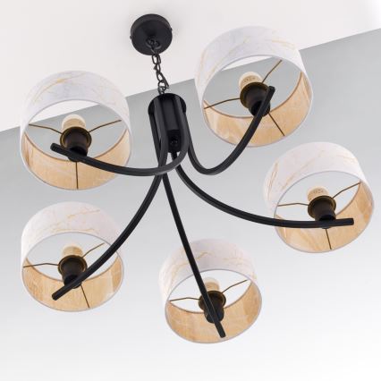 Jupiter 2104 - Lampadario a catena ARTHUR 5xE27/15W/230V bianco/nero/effetto marmo