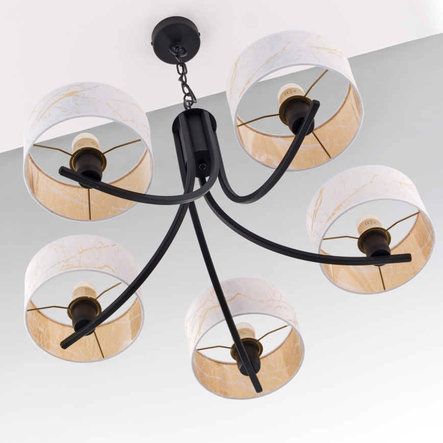 Jupiter 2104 - Lampadario a catena ARTHUR 5xE27/15W/230V bianco/nero/effetto marmo