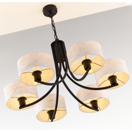 Jupiter 2105 - Lampadario con catena ARTHUR 6xE27/15W/230V bianco/nero/finitura effetto marmo