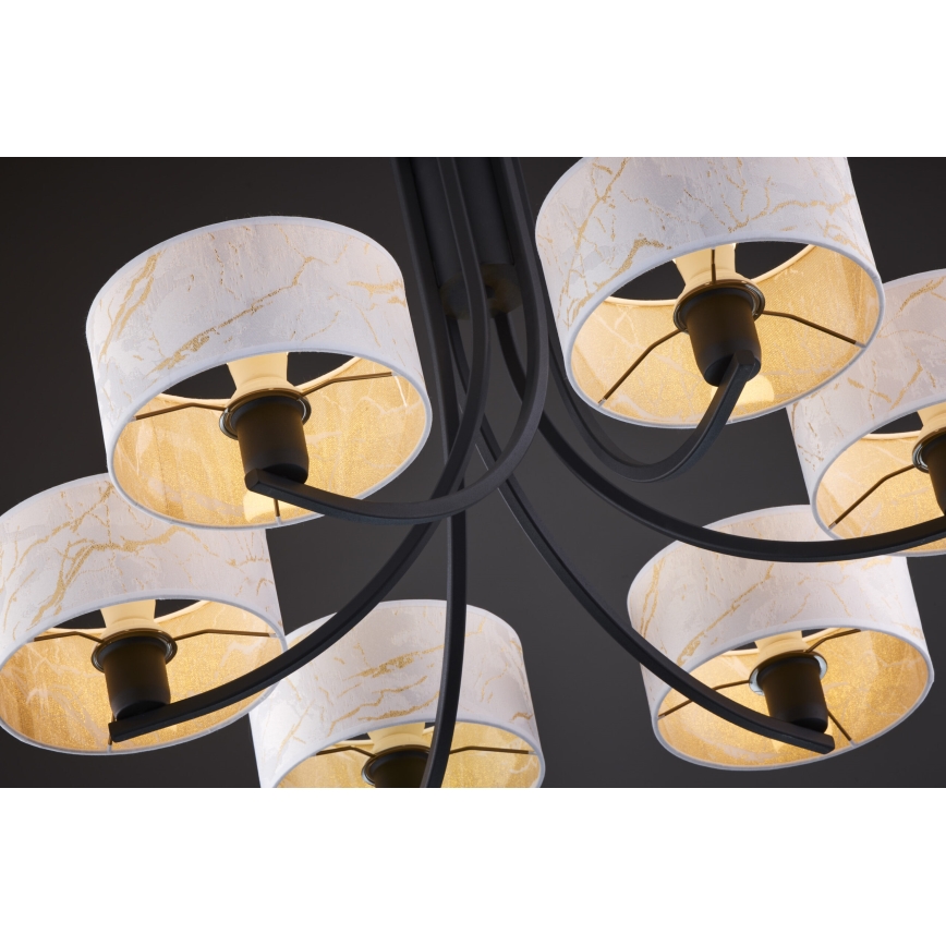 Jupiter 2105 - Lampadario con catena ARTHUR 6xE27/15W/230V bianco/nero/finitura effetto marmo