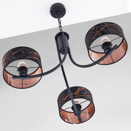 Jupiter 2106 - Lampadario a catena ARTHUR 3xE27/15W/230V nero/arancione/effetto marmo