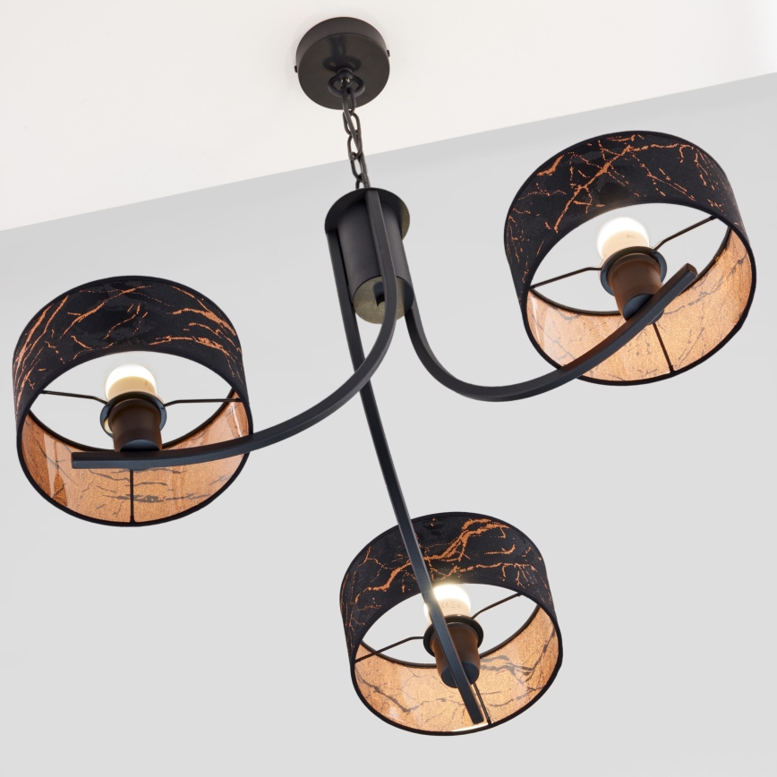 Jupiter 2106 - Lampadario a catena ARTHUR 3xE27/15W/230V nero/arancione/effetto marmo