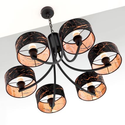 Jupiter 2108 - Lampadario a catena ARTHUR 6xE27/15W/230V nero/arancione/effetto marmo