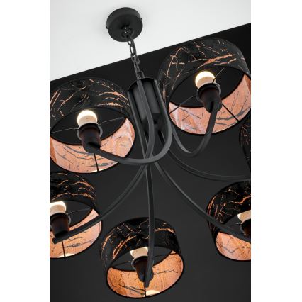 Jupiter 2108 - Lampadario a catena ARTHUR 6xE27/15W/230V nero/arancione/effetto marmo
